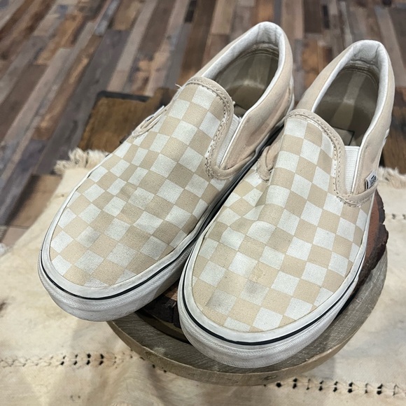 Vans Shoes - Vans Checkered Slip-On Shoes - Cream and White